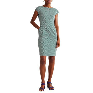 BODEN FLORRIE FLORAL JERSEY DRESS IN MEADOW GREEN, ABSTRACT DIAMOND 6R